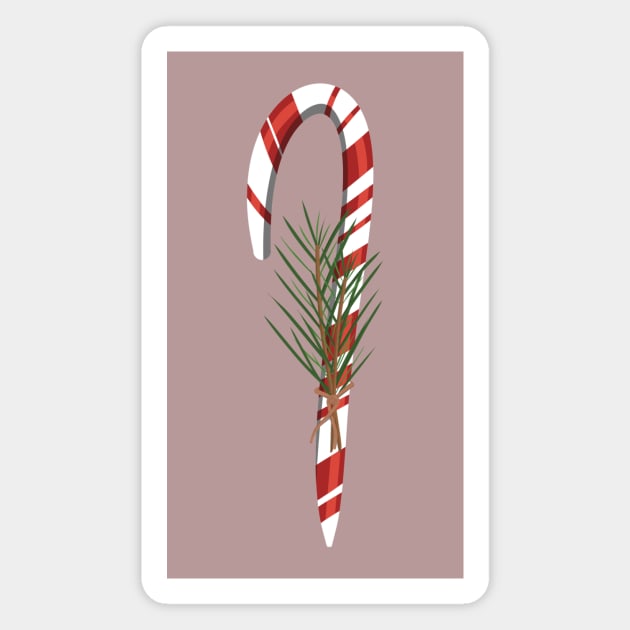 Peppermint Candy Cane with Sprigs Magnet by PandLCreations